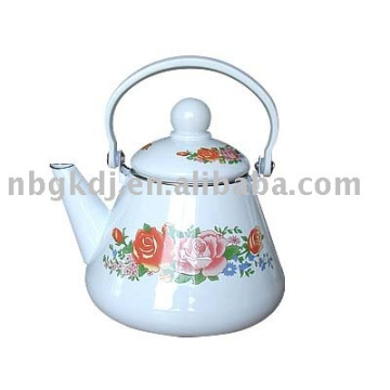 enamelware kettle with bakelite handle and full design